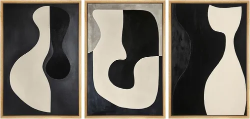 Miniatura 71 de SIGNWIN Lienzo enmarcado para pared, juego de arte de collage de hojas transparentes en blanco y negro, ilustraciones de naturaleza silvestre, arte