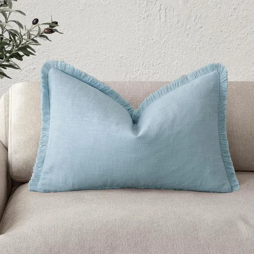 Miniatura 65 de Foindtower Fundas de almohada decorativas de lino con flecos, acogedora funda de cojín bohemia estilo farmhouse con borlas, funda de almohada