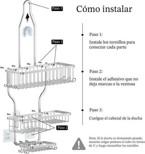 Miniatura 7 de YASONIC Organizador de Ducha Colgante - Organizador de Ducha que Nunca se Oxida - Organizador de Aluminio Sobre la Cabeza con 10 Ganchos para Plata