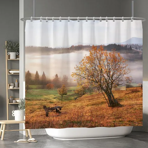 Miniatura 89 de Cortina de ducha de fantasma y gato negro para niños, 36 x 72 pulgadas, espeluznante y bonita, cortina de baño de Halloween con 6 ganchos, cortina