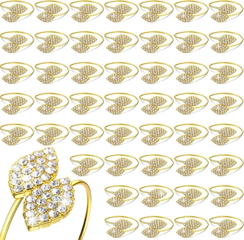 Hotop Servilleteros dorados de 12 piezas, decoración de mesa dorada, elegantes anillos de servilletas de hojas brillantes, hebilla de toallas de