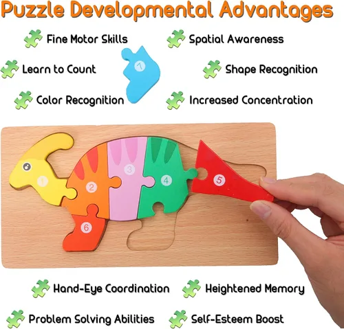 Miniatura 2 de MONTESSORI MAMA Rompecabezas para Niños Pequeños de 3-5 Años Rompecabezas de Dinosaurio Paquete de 5, Juguetes Montessori para Niños de 3 Años