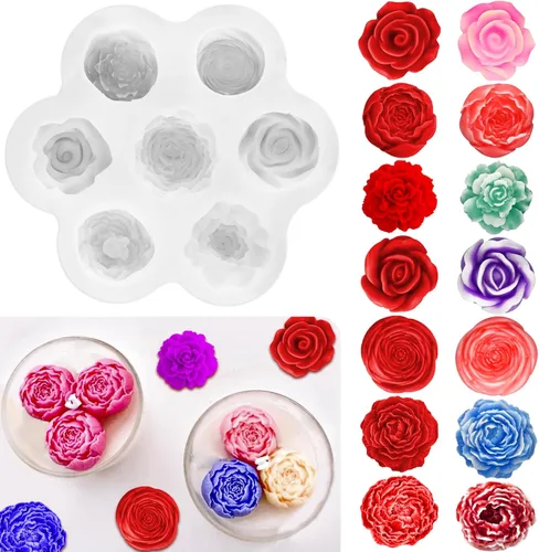 Miniatura 19 de Juego de 3 moldes de vela de peonía para hacer velas, juego de moldes de silicona 3D grandes + medianos + pequeños para fundición de resina epoxi, 3