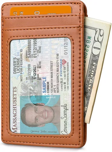 Miniatura 44 de Buffway Billetera delgada para hombre, minimalista con bolsillo frontal delgado, tarjetero de cuero con bloqueo RFID para viajes de trabajo