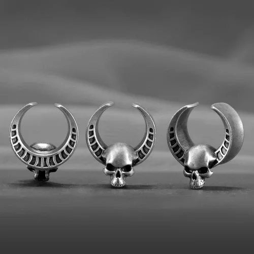 Miniatura 6 de ERKUOO 2 piezas de apertura de túneles de oreja, cuernos de calavera, calibre de oreja, piercing expansor, estirables, joyería de moda, piercing