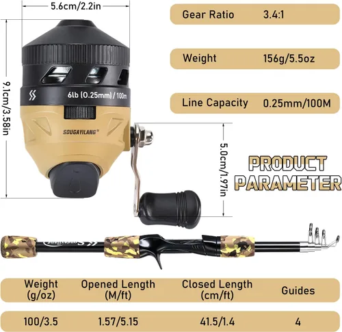 Miniatura 3 de Sougayilang Kids Fishing Rod and Reel Combo,Light Weight Fishing Pole with Spincast Fishing Reel Tackle Bag Lures for Youth,Girls and Boys Good