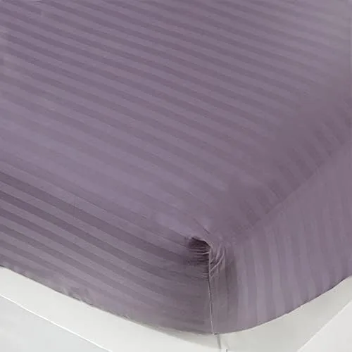 Miniatura 2 de Lasin Bedding Sábana bajera de lujo súper suave, 100% algodón, rayas, tamaño California King de 72 x 84 pulgadas, caída de 12 pulgadas, color morado