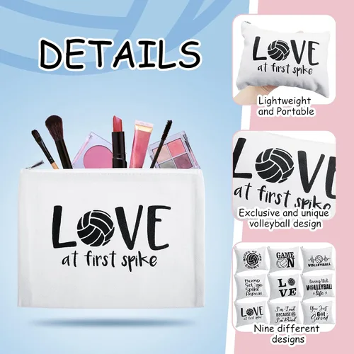 Miniatura 3 de Saintrygo 9 bolsas de maquillaje de voleibol, bolsas de lona para cosméticos con palabras, estuche de maquillaje de voleibol, estuche