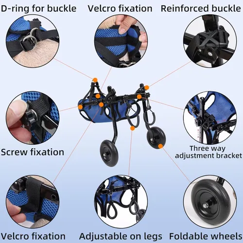 Miniatura 5 de Silla de ruedas para perros pequeños para patas traseras, perro estable, carrito para patas traseras discapacitadas, silla de ruedas ajustable