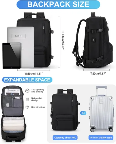 Miniatura 7 de VECAVE mochila para laptop de viaje, mochila para llevar en vuelos, mochila casual para deportes y universidad, A-Negro, Pequeño, Mochilas de viaje