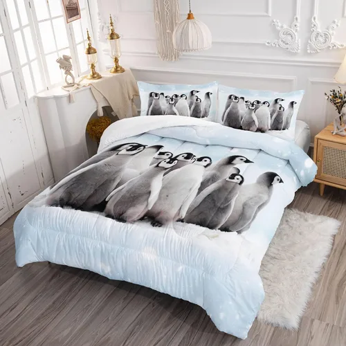 Miniatura 3 de Datura home - Juego de ropa de cama con edredón con estampado de pingüino y nieve, juego de colcha con 1 edredón y 2 fundas de almohada