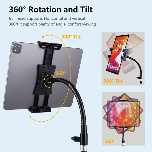 Miniatura 5 de Trípode para iPad y teléfono de 73 pulgadas con cuello de cisne para tablet con control remoto para tabletas de 3.5 a 15 pulgadas, iPhone, iPad Pro