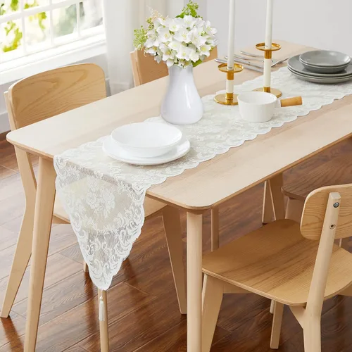 Miniatura 6 de ASATEX Mantel redondo de encaje de lino dorado de 48 pulgadas. El patrón floral clásico y elegante es la elección ideal para cualquier comedor