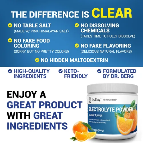 Miniatura 5 de Dr. Berg Zero Sugar Hydration Keto Electrolyte Powder - Mejorado con 1000 mg de potasio y sal rosa real del Himalaya (no sal de mesa) - Suplemento
