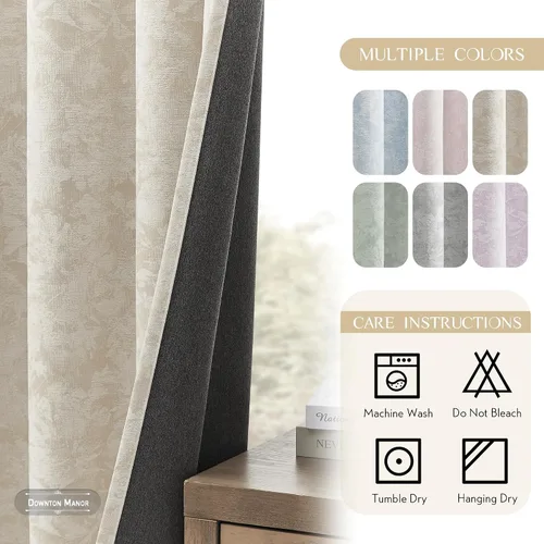 Miniatura 7 de Beauoop - Cortinas opacas beige con diseño floral jacquard, 2 paneles, para dormitorio/sala, de felpilla, gris pardo, aislantes y a prueba de ruido