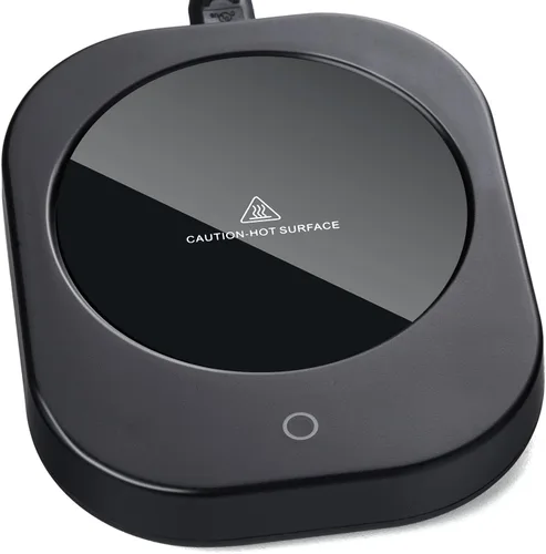 Calentador de tazas con apagado automático de 4 horas, 3 ajustes de temperatura, calentador eléctrico rectangular negro esmerilado, panel de vidrio