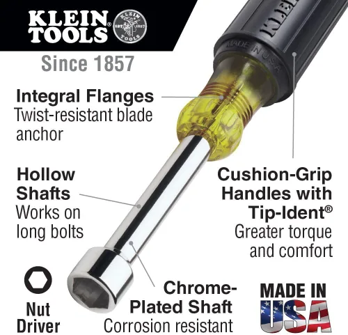 Miniatura 2 de Klein Tools 646-5/8 5/8-Inch Hollow Shaft Nut Driver 6-Inch Shaft, Made in USA