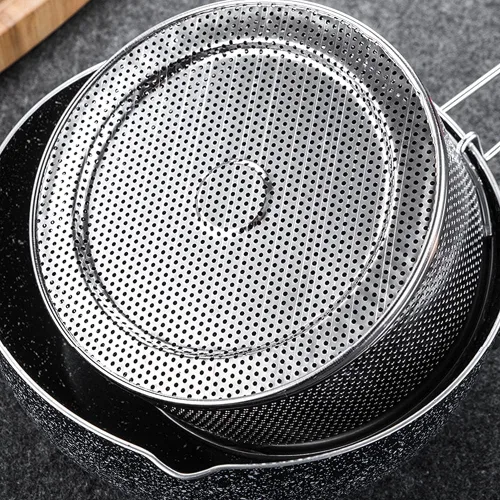 Miniatura 6 de Cesta de acero inoxidable para freír profunda con mango largo, cesta de filtro de alimentos fritos, colador de pasta para restaurante casero