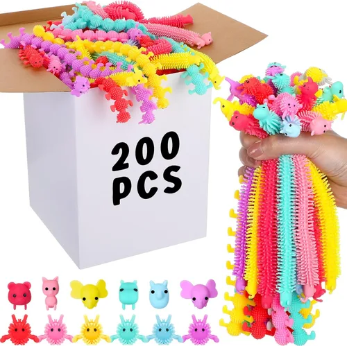 Miniatura 8 de Chivao Paquete de 100 juguetes sensoriales de cuerda elástica a granel, juguetes sensoriales para niños y adultos, gusanos coloridos para aliviar
