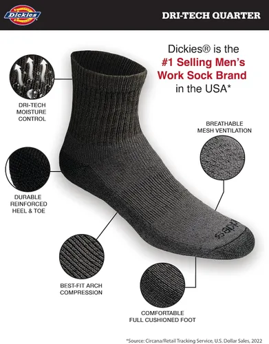 Miniatura 43 de Dickies Calcetines Dri-Tech para hombre con control de humedad, disponibles en tallas M-XXL (6, 12, 18 pares)