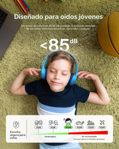 Miniatura 2 de Belkin SoundForm Mini - Auriculares inalámbricos Bluetooth para niños, batería de 30 horas, límite de volumen seguro de 85 dB, micrófono integrado
