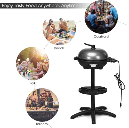 Miniatura 5 de Giantex Parrilla Eléctrica para Interiores y Exteriores, Placa de Parrilla Antiadherente, 3 Zonas de Cocción, Control de Temperatura, Bandeja