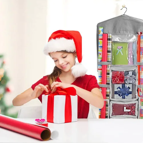 Miniatura 7 de Almacenamiento de papel de regalo para colgar sobre la puerta, organizador de papel de regalo, bolsas de regalo, lazos de cinta y accesorios de 40 x