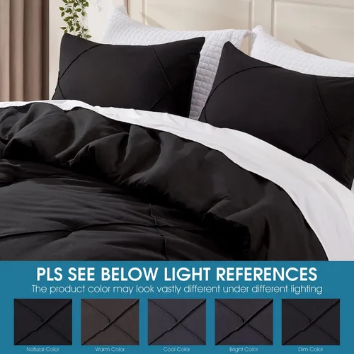 Miniatura 4 de BYSURE Juego de 2 piezas de edredón individual (negro), juego de ropa de cama ligero con 2 fundas para almohadas, juego de edredón de plumón