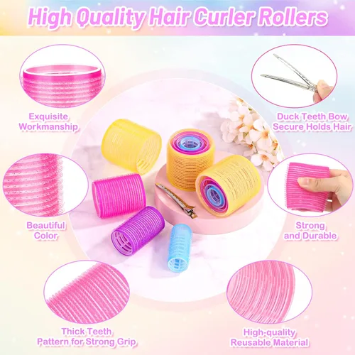 Miniatura 3 de 46 piezas de rodillos para rizos, juego de rodillos de pelo Cludoo Jumbo grandes con clip de pico de pato de acero inoxidable, 4 tamaños de rodillos