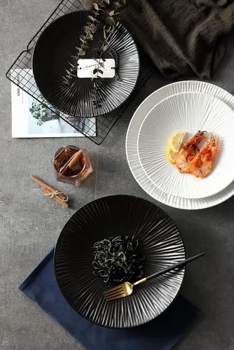Miniatura 4 de Jusalpha Juego de 4 platos llanos de porcelana de estilo japonés, platos circulares versátiles para servir desayuno, ensalada, cena de carne, PL018
