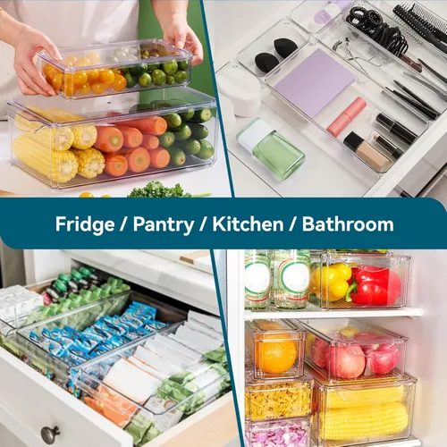 Miniatura 6 de Luckore - Juego de 4 contenedores organizadores para refrigerador, organizadores transparentes y almacenamiento, apilables con tapas, contenedores