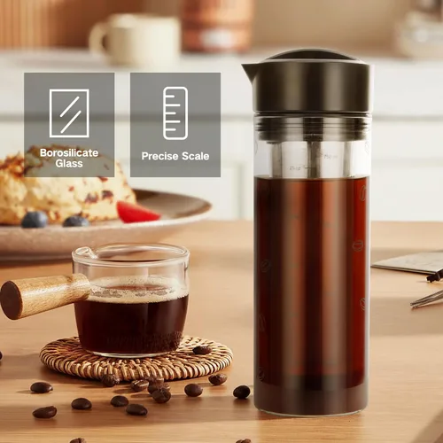 Miniatura 2 de YMMIND Cafetera de café frío de 25 onzas con capacidad para 4 tazas, cafetera helada, jarra de vidrio de borosilicato resistente al calor frío