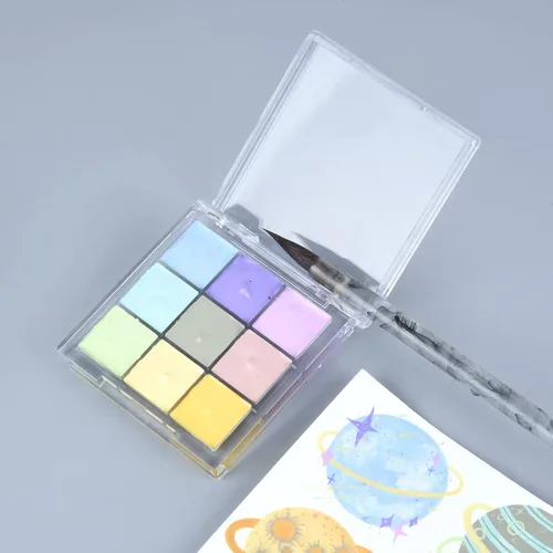 Miniatura 5 de 9 Wells - Caja de paleta de almacenamiento de pintura de plástico transparente, mini caja de paleta de pintura de viaje para pintura de acuarela