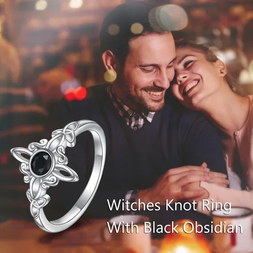 Miniatura 6 de YAFEINI - Anillo de nudo de brujas de plata de ley - Joyería celta de nudo de la Trinidad para mujer