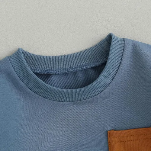 Miniatura 26 de Conjunto de ropa de otoño e invierno para bebé niño pequeño, sudadera de manga larga con colores contrastantes, pantalones elásticos para recién