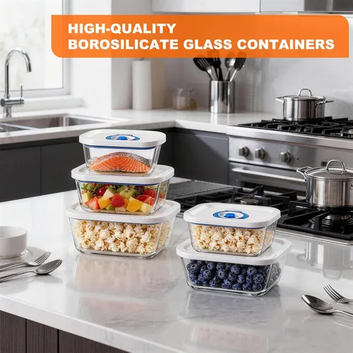 Miniatura 2 de Recipientes de vidrio de borosilicato con sellado al vacío para almacenamiento de alimentos, 3 tamaños (S, M, L), compatibles con máquinas