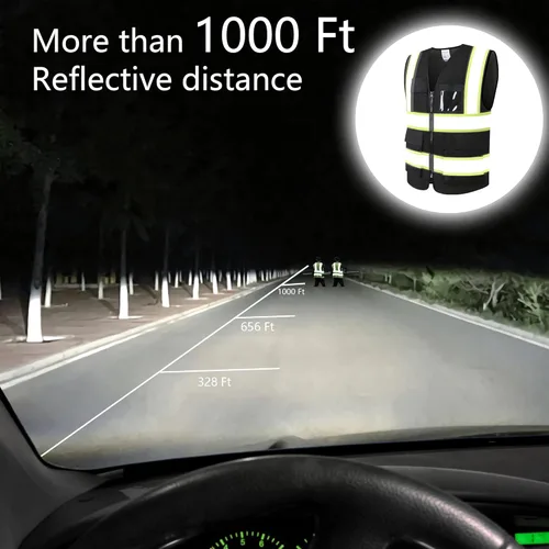 Miniatura 5 de Chaleco de seguridad reflectante de alta visibilidad para hombres y mujeres con bolsillos y cremallera frontal, cumple con los estándares ANSI/ISEA