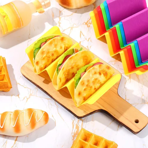 Miniatura 5 de Paquete de 60 soportes coloridos para tacos de plástico, platos grandes para bandejas de tacos para 2 o 3 cada estante para tortillas, soporte duro