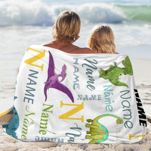 Miniatura 7 de Mantas personalizadas con nombre y dinosaurio para bebés, niños y niñas, mantas de bebé personalizadas con diseño de dinosaurio para niños pequeños