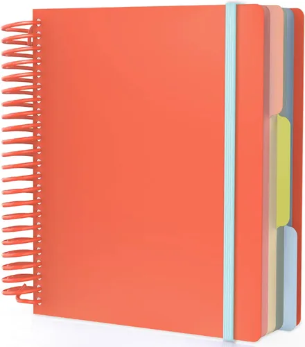 Miniatura 19 de Cuaderno de espiral EUSOAR, A4 de 9.25" x 11.7", con rayas para universidad, 3 divisiones con bolsillos, gran cuaderno espiral a rayas, 240 páginas