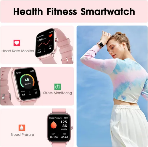 Miniatura 4 de Reloj inteligente para mujer (respuesta/hacer llamada): rastreador de fitness impermeable de 1.85 pulgadas con presión arterial de 24 horas de Rosa