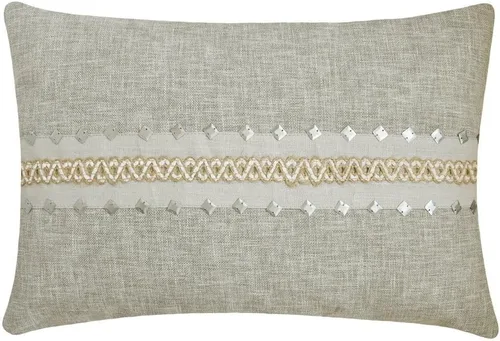The HomeCentric Funda de almohada lumbar decorativa gris de 12 x 20 pulgadas, encaje de yute y lino, yute, almohada oblonga de lentejuelas hechas a