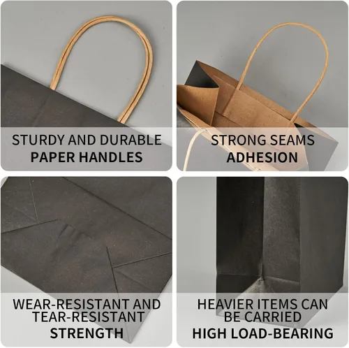 Miniatura 2 de METAPRINT 100 bolsas de regalo de papel de 8 x 4.5 x 10.8 pulgadas, bolsa de papel kraft negro con asas a granel para cumpleaños, bodas, fiestas