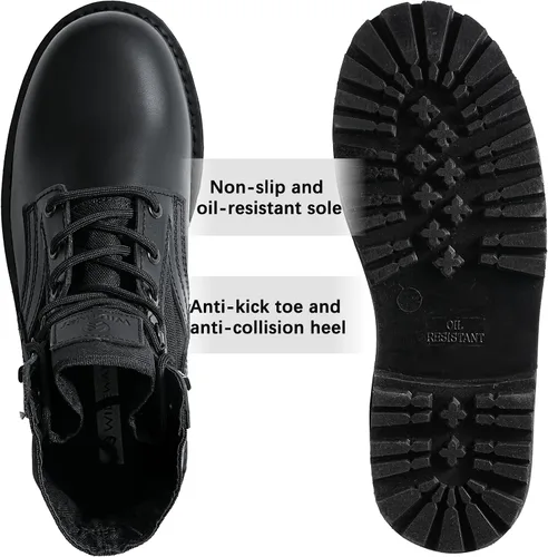 Miniatura 41 de Botas militares de WIDEWAY para hombres, botas de combate de jungla tácticas de cuero resistente al deslizamiento, negras, para hombres, todo