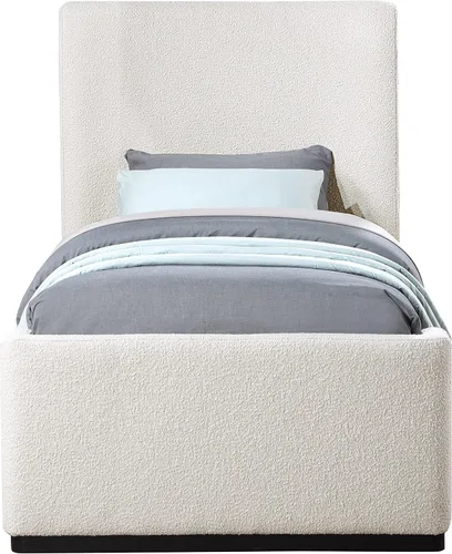 Miniatura 4 de Meridian Furniture OliverCream-T Colección Oliver Modern Cama individual tapizada de tela boucle contemporánea con acabado de cepillo de alambre