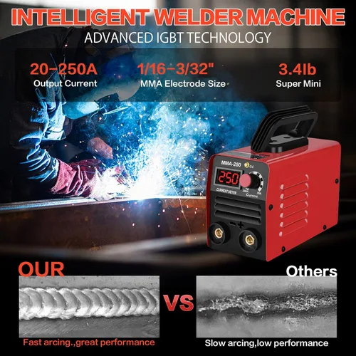 Miniatura 2 de Super Mini Stick Soldador de 110V 250A ARC Máquina de soldadura portátil MMA para principiantes, máquina de soldadura con 10 herramientas de varilla
