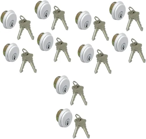 Miniatura 16 de Cerraduras de cilindro, cerradura de puerta comercial, estilo Adams Rite, resistente, 2 llaves (doble cilindro, aluminio plateado, paquete de 4)