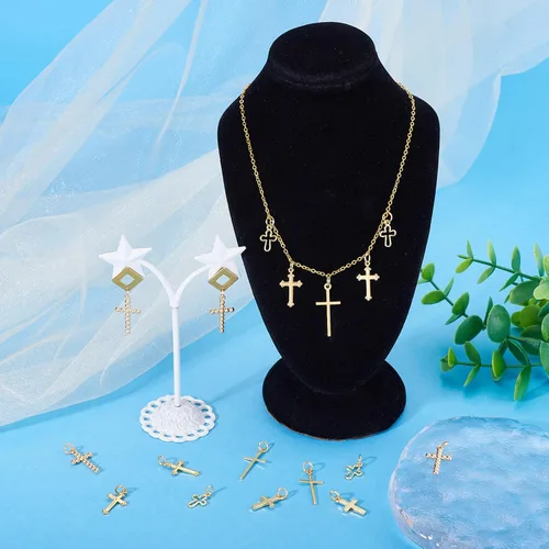 Miniatura 2 de Craftdady 10 colgantes de cruz dorada, collar de metal de latón, colgantes de cruz de religión, pulsera pequeña, aretes colgantes de 0.472-0.906 in