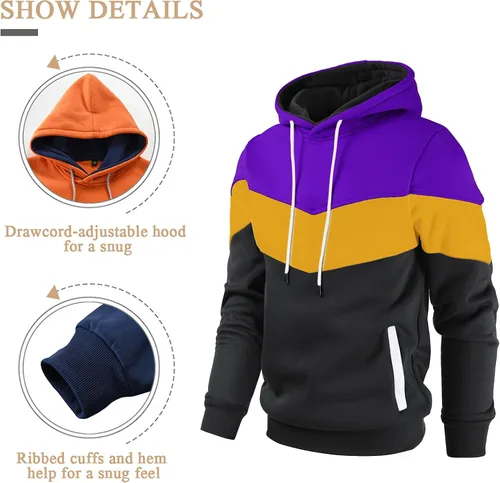Miniatura 4 de Gesean Sudadera con capucha, de manga larga, para hombre, diseño de bloque de color, estilo informal, con bolsillo
