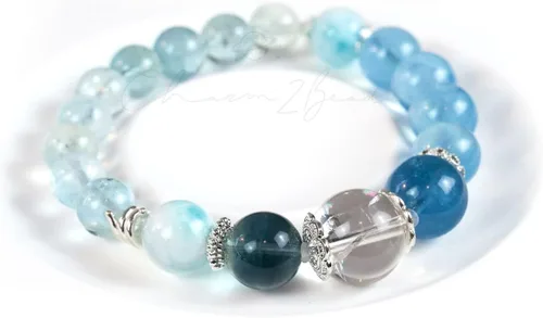 Miniatura 19 de Precious Gemstone Natural Crystal Healing Bracelet, Rutilated Quartz, Moonstone, Quartz Handmade Original Design Bracelet